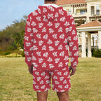 Red Retro Foliage Men's Lightweight Sun Hoodie & Shorts Set Men's Lightweight Sun Hoodie & Shorts Plants Printed Offshore