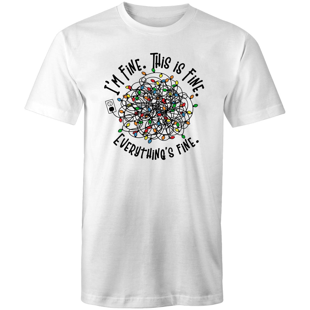 Tangled Christmas Lights, I'm Fine, This Is Fine, Everything Is Fine - Mens T-Shirt White Mens Christmas T-shirt Christmas Printed In Australia