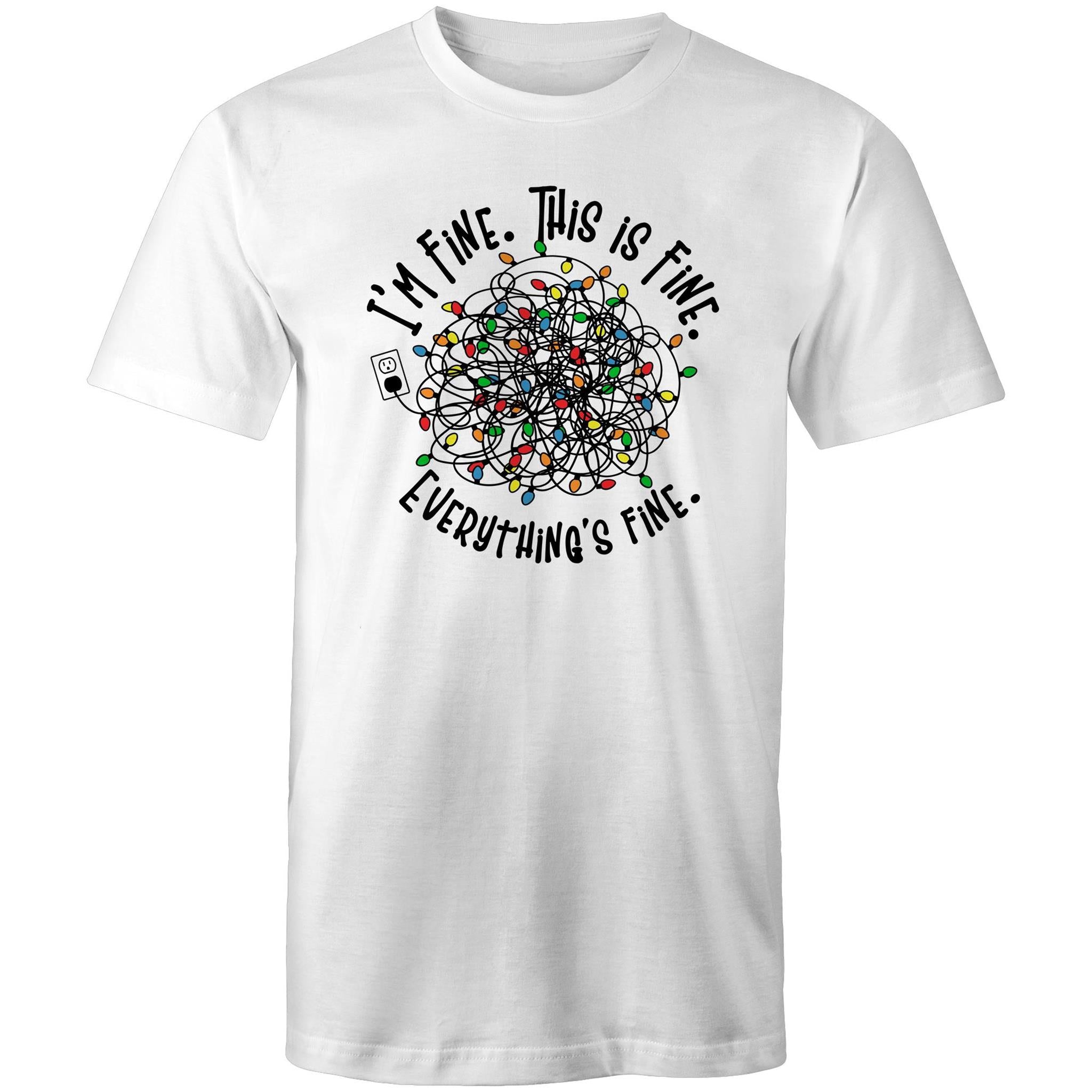 Tangled Christmas Lights, I'm Fine, This Is Fine, Everything Is Fine - Mens T-Shirt White Mens Christmas T-shirt Christmas Printed In Australia
