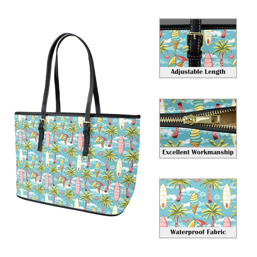 Summer Surf PU Leather Tote Bag Large Leather Tote Bag-Large Printed Offshore Summer Surf