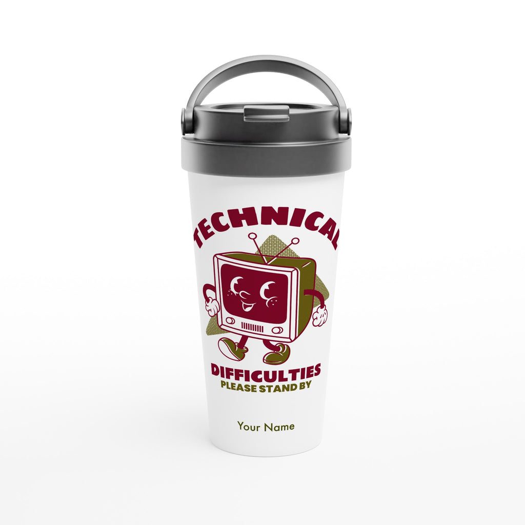 Personalised - Retro TV Technical Difficulties - White 15oz Stainless Steel Travel Mug Default Title Personalised Travel Mug customise Globally Fulfilled personalise