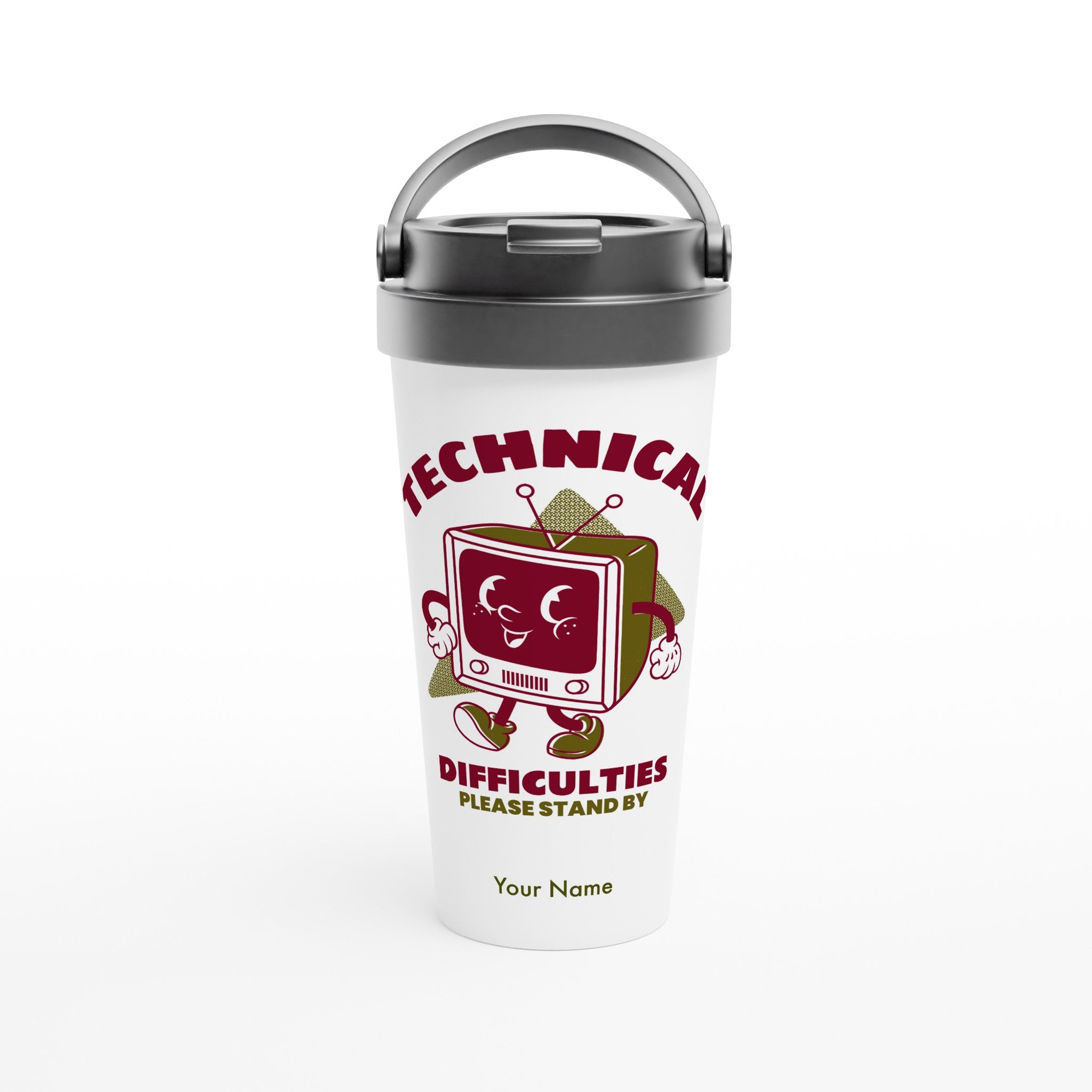 Personalised - Retro TV Technical Difficulties - White 15oz Stainless Steel Travel Mug Default Title Personalised Travel Mug customise Globally Fulfilled personalise