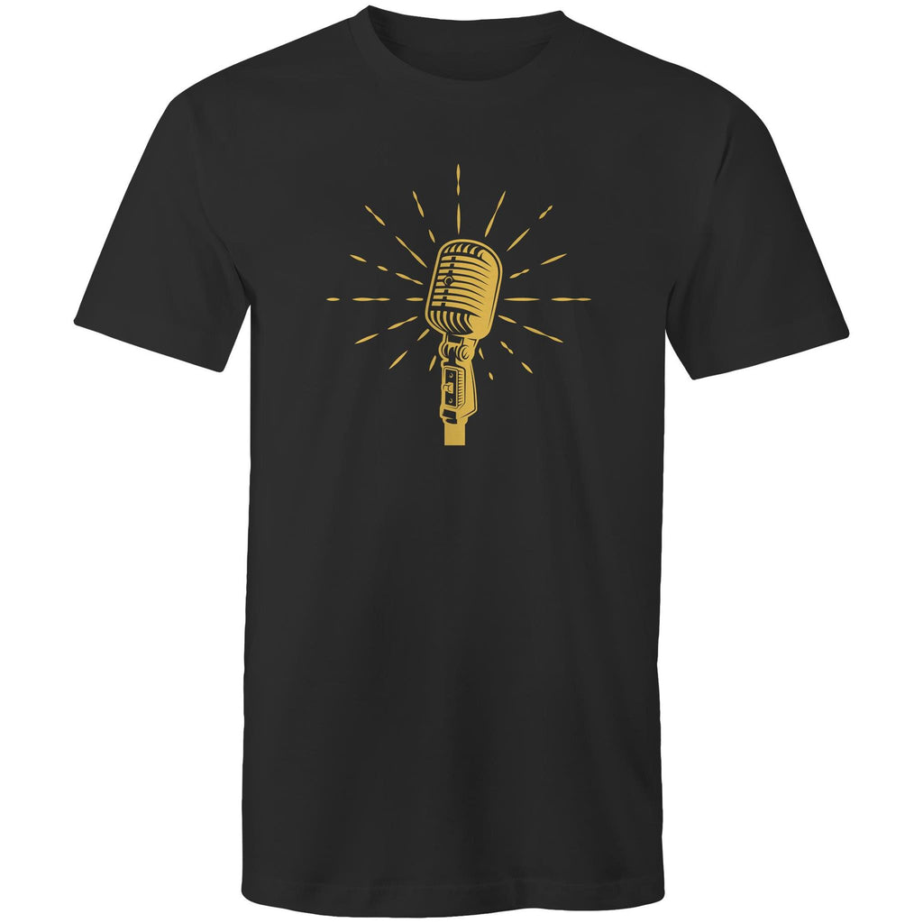 Retro Microphone - Mens T-Shirt Black Mens T-shirt Music Printed In Australia Retro