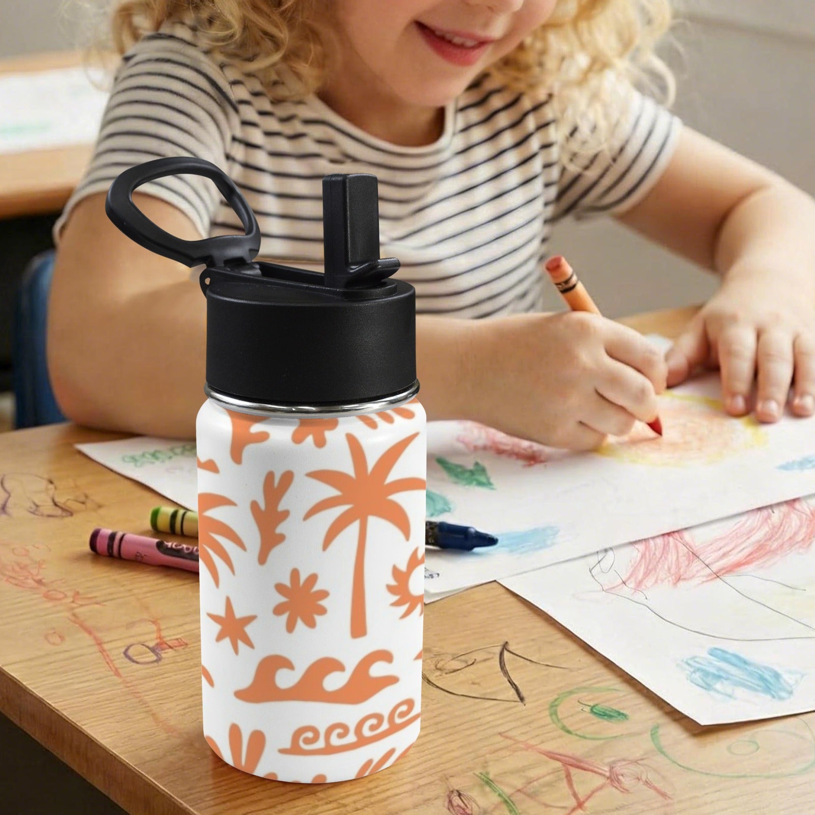 Orange Surf - 12oz Kids Water Bottle with Straw Lid