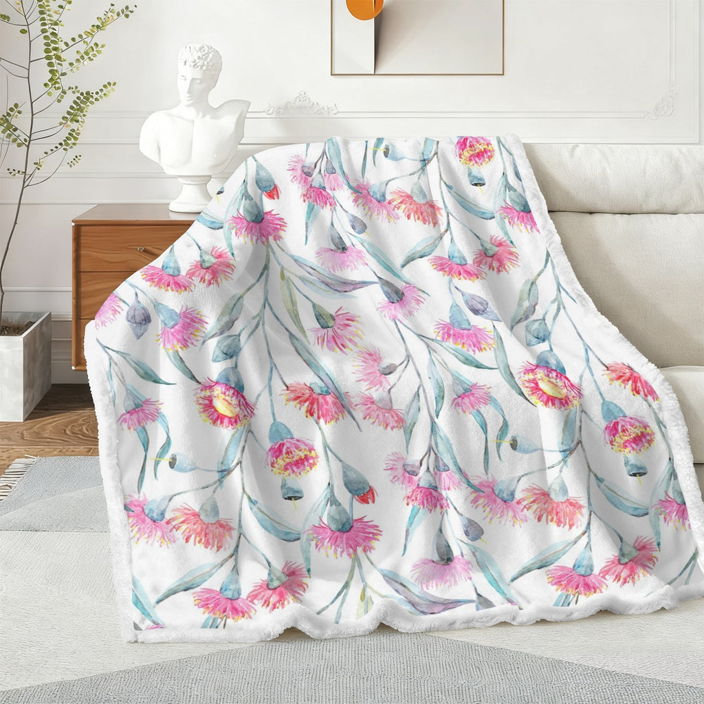 Pink Eucalyptus Flowers - Double-Layer Fleece Blanket 51"x59"