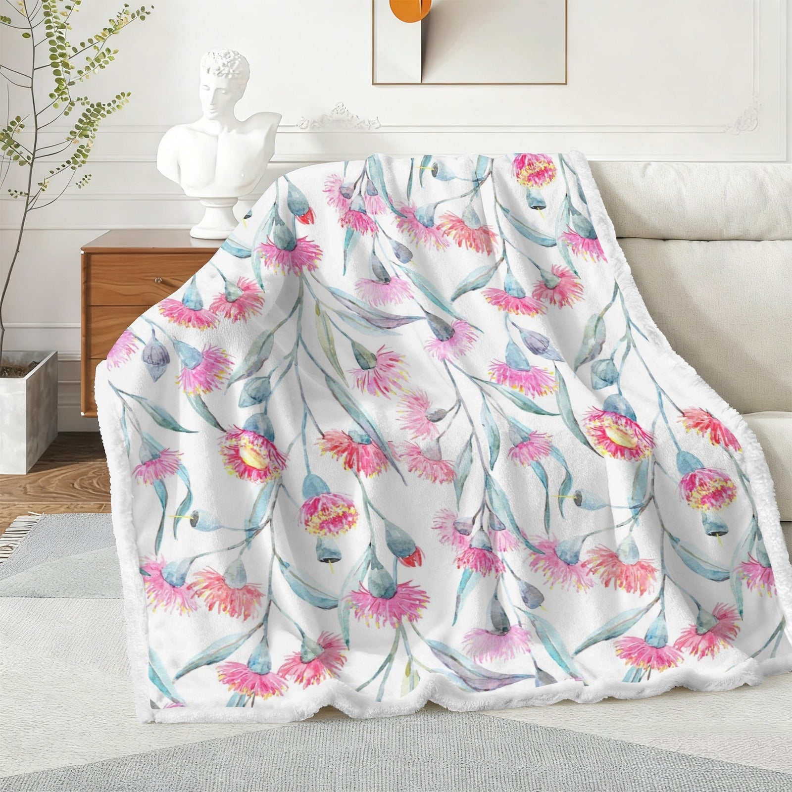 Pink Eucalyptus Flowers - Double-Layer Fleece Blanket 51"x59"
