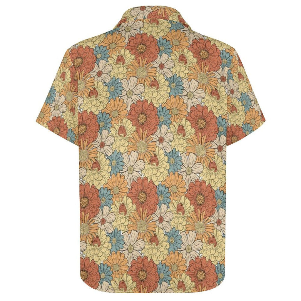 Vintage Retro Floral Women's Collared Pocketless Short Sleeve Shirt