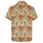 Vintage Retro Floral Women's Collared Pocketless Short Sleeve Shirt