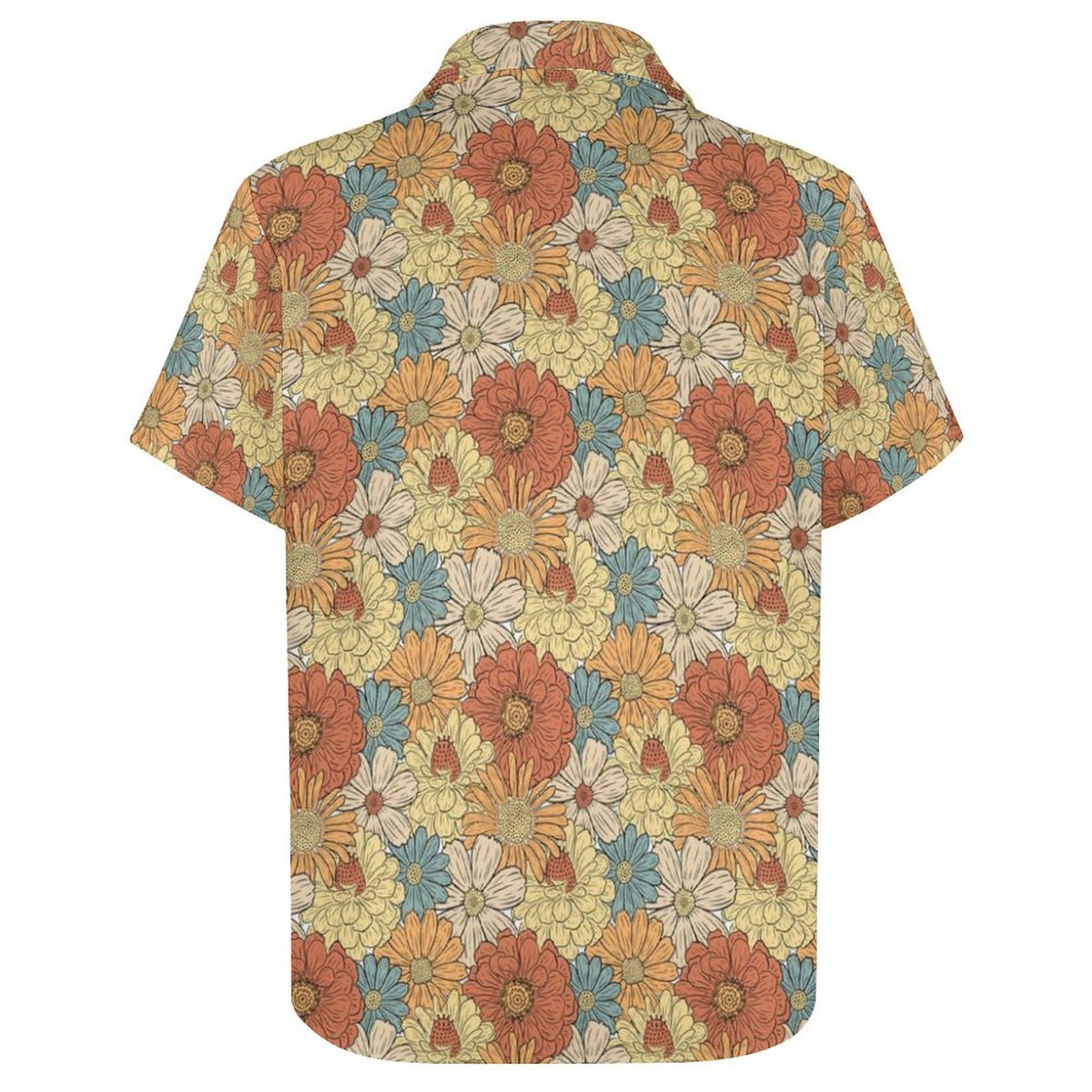 Vintage Retro Floral Women's Collared Pocketless Short Sleeve Shirt
