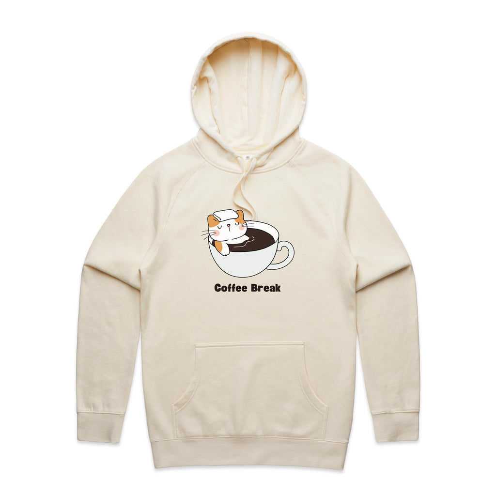 Coffee Break, Cat - Mens Hoodie Ecru Mens Hoodie animal Coffee Printed In Australia