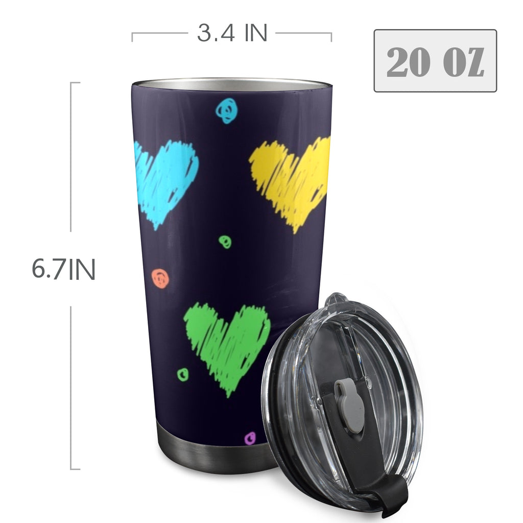 Colourful Hearts - 20oz Mobile Tumbler with Lid (Black Lock)