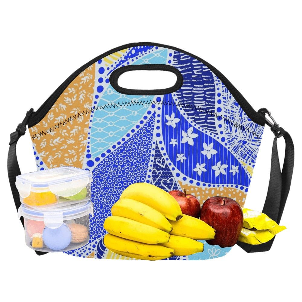 Blue Swirl Neoprene Lunch Bag/Large (Model 1669) Neoprene Lunch Bag Printed Offshore