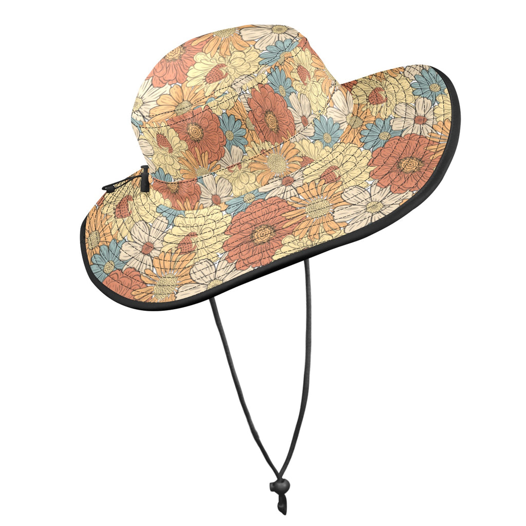 Vintage Retro Floral Wide Brim Bucket Hat Wide Brim Bucket Hat Plants Printed Offshore Retro