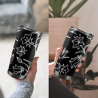 Black And White Floral - 20oz Mobile Tumbler with Lid (Black Lock) 20oz Travel Mug Plants Printed Offshore