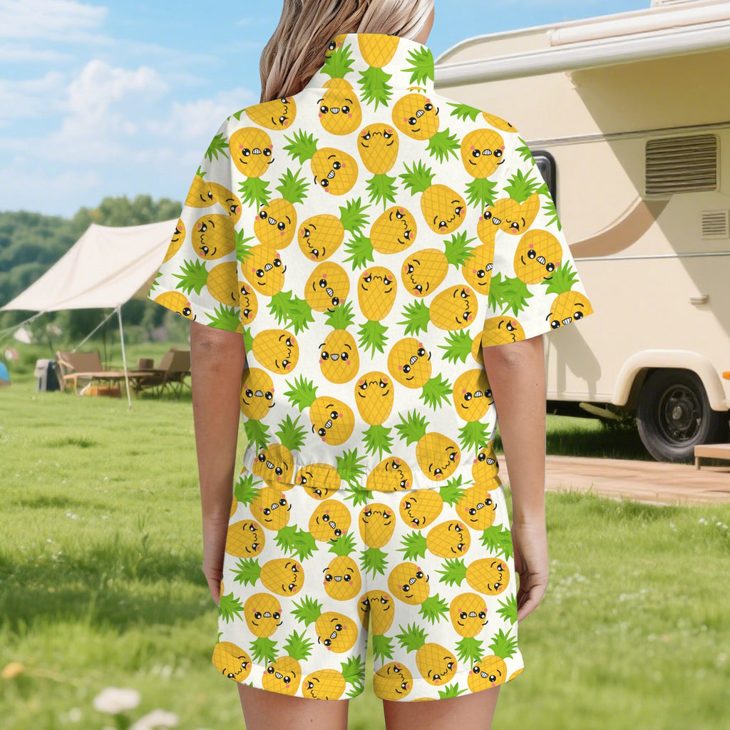 Cool Pineapples Women's Windbreaker Short Set Women's Windbreaker Short Set Food Printed Offshore