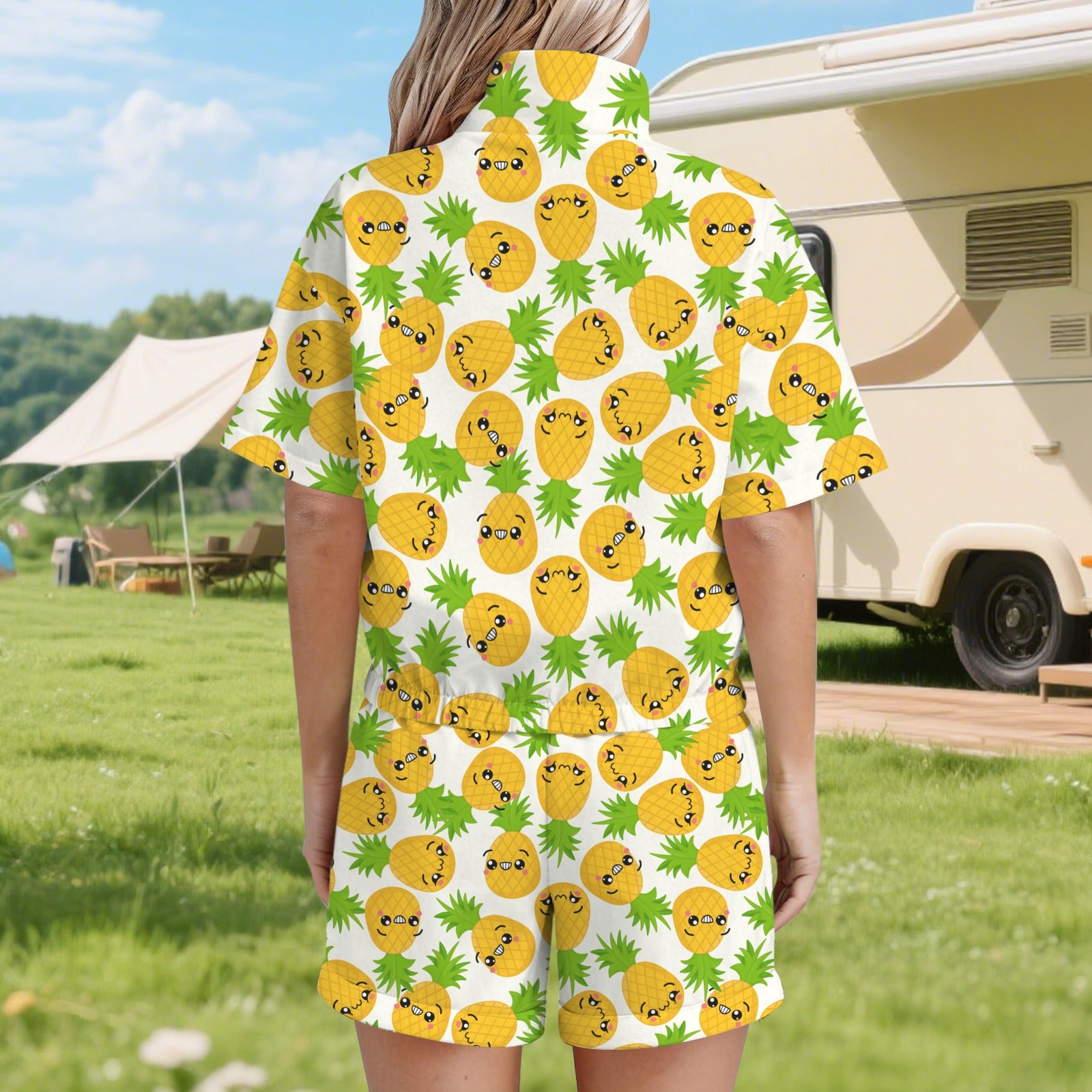 Cool Pineapples Women's Windbreaker Short Set Women's Windbreaker Short Set Food Printed Offshore