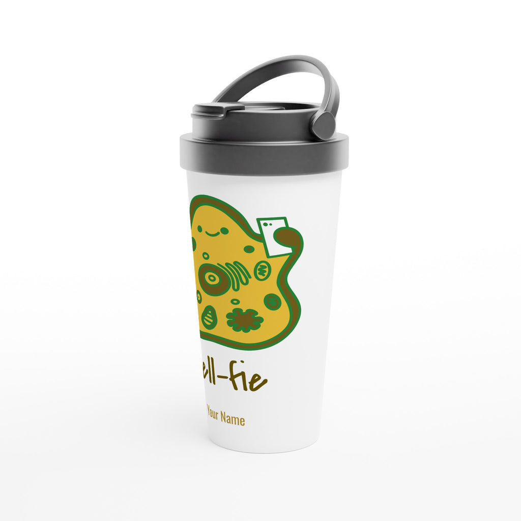 Personalised - Cell-fie - White 15oz Stainless Steel Travel Mug Personalised Travel Mug customise Globally Fulfilled personalise science