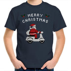 Scooter Santa - Kids Youth T-Shirt Navy Kids Christmas T-shirt Christmas Printed In Australia