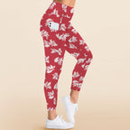 Red Retro Foliage - Women's High Waist Pockets Yoga Leggings