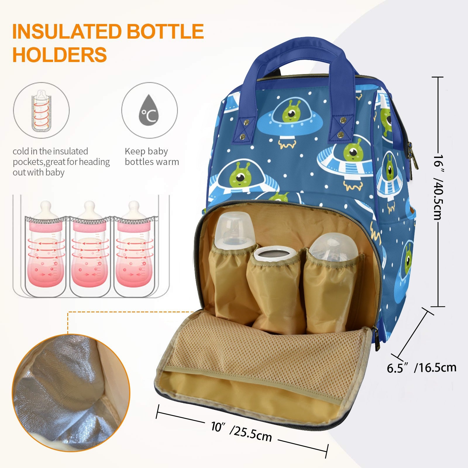 Cute Aliens in UFOs - Multi-Function Backpack, Nappy / Diaper Bag