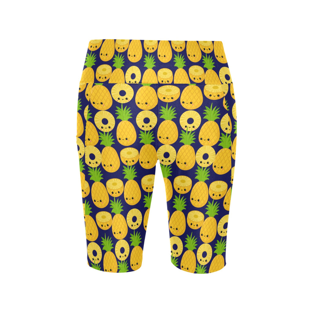 Happy Pineapples Women's Bike Shorts With Side Pockets Women's Bike Shorts Food Printed Offshore