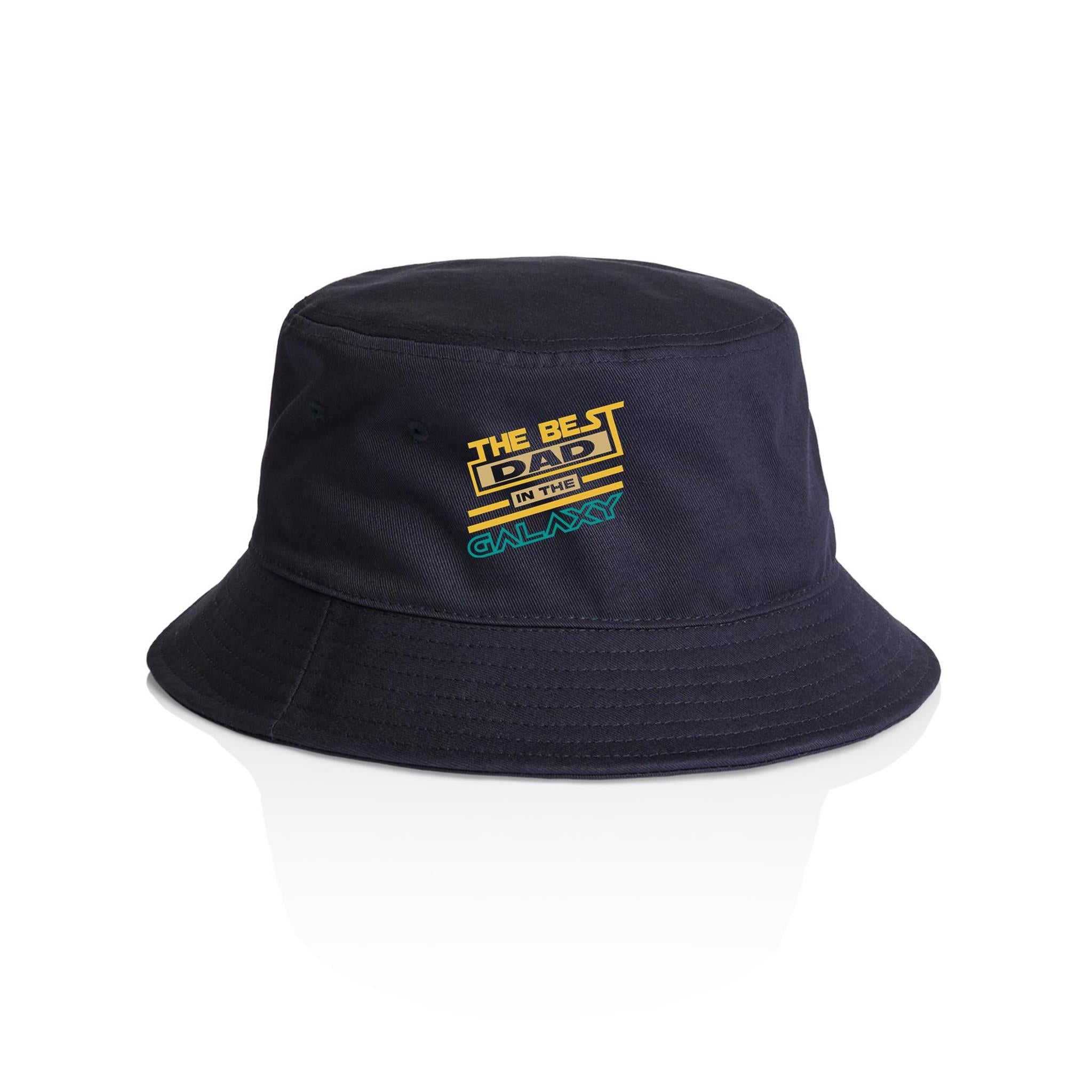 The Best Dad In The Galaxy - AS Colour Bucket Hat Navy One Size As Colour Bucket Hat Dad Printed In Australia Space