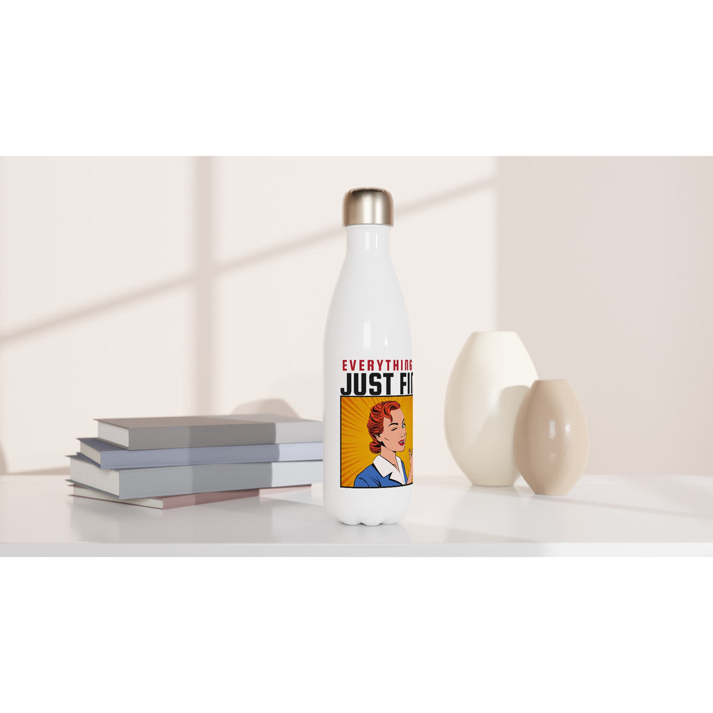 Everything Is Just Fine - White 17oz Stainless Steel Water Bottle White Water Bottle comic Globally Fulfilled