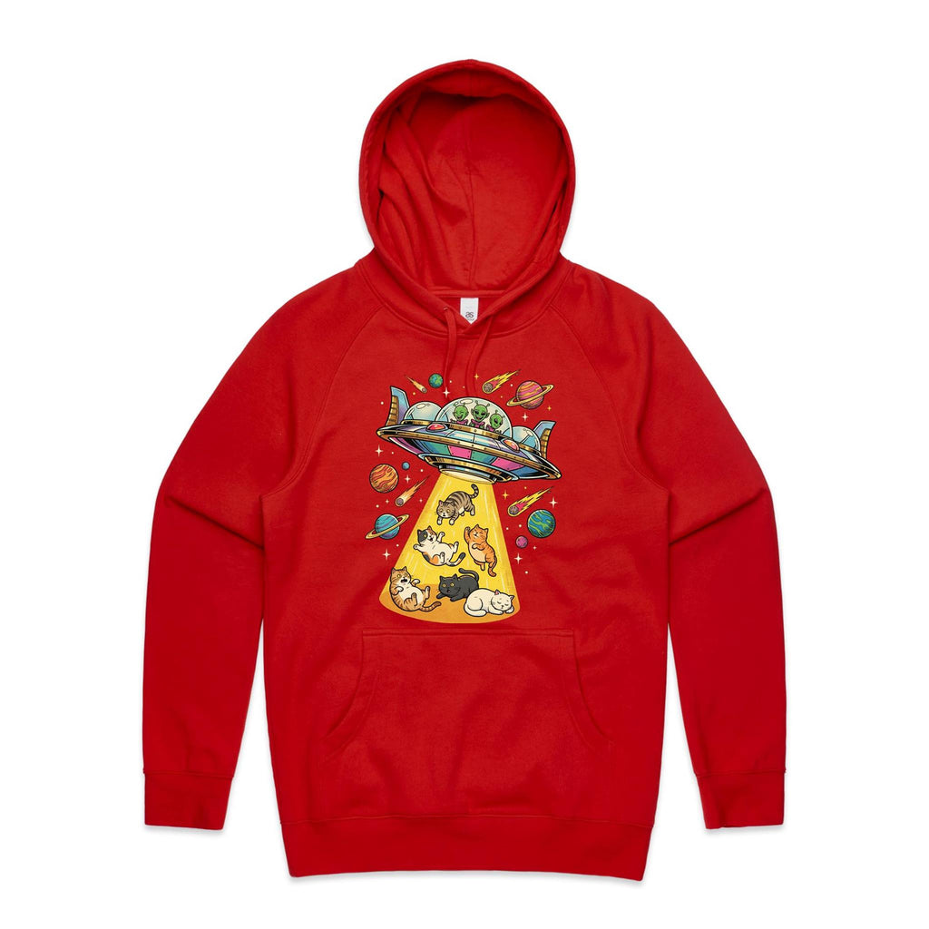 UFO Cat Abduction Men's AS Colour Hoodie Red Mens Hoodie animal Printed In Australia Sci Fi