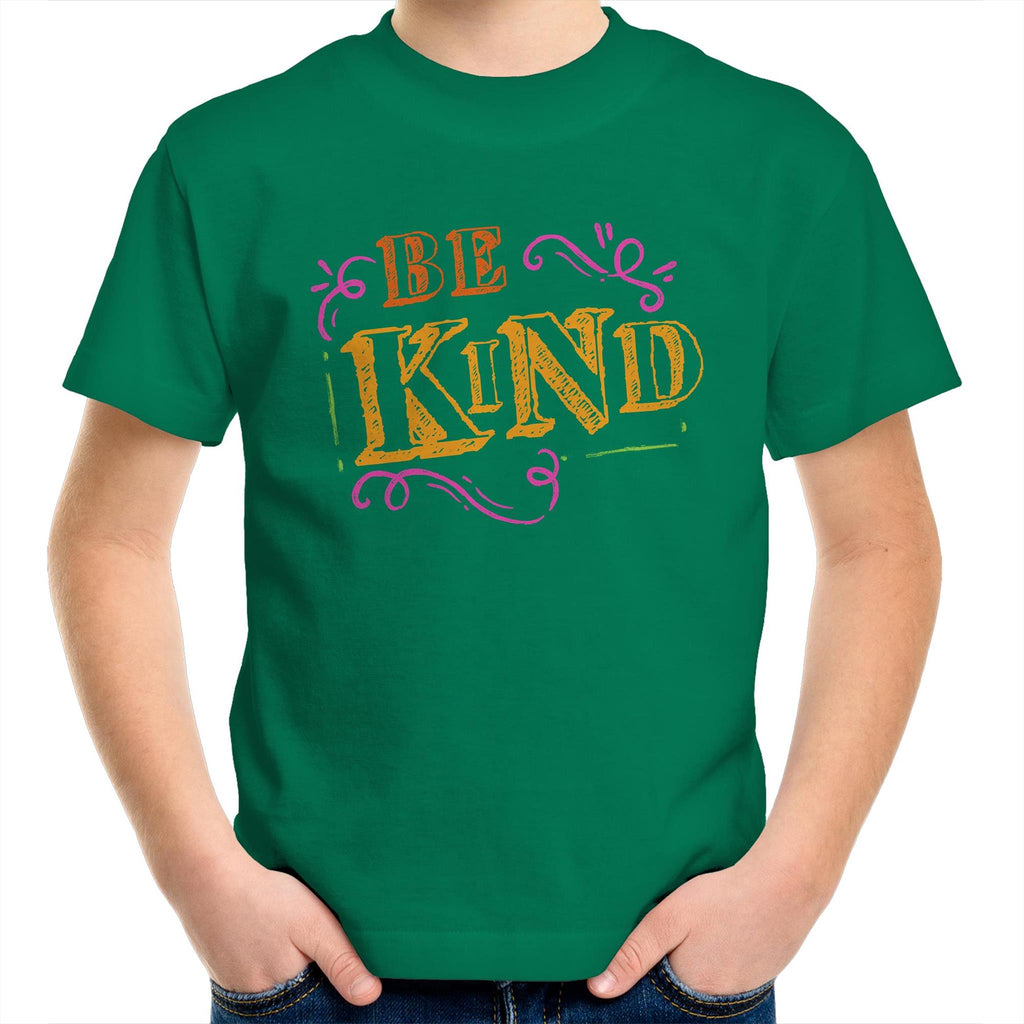 Be Kind - Kids Youth T-Shirt Kelly Green Kids Youth T-shirt Kindness Printed In Australia