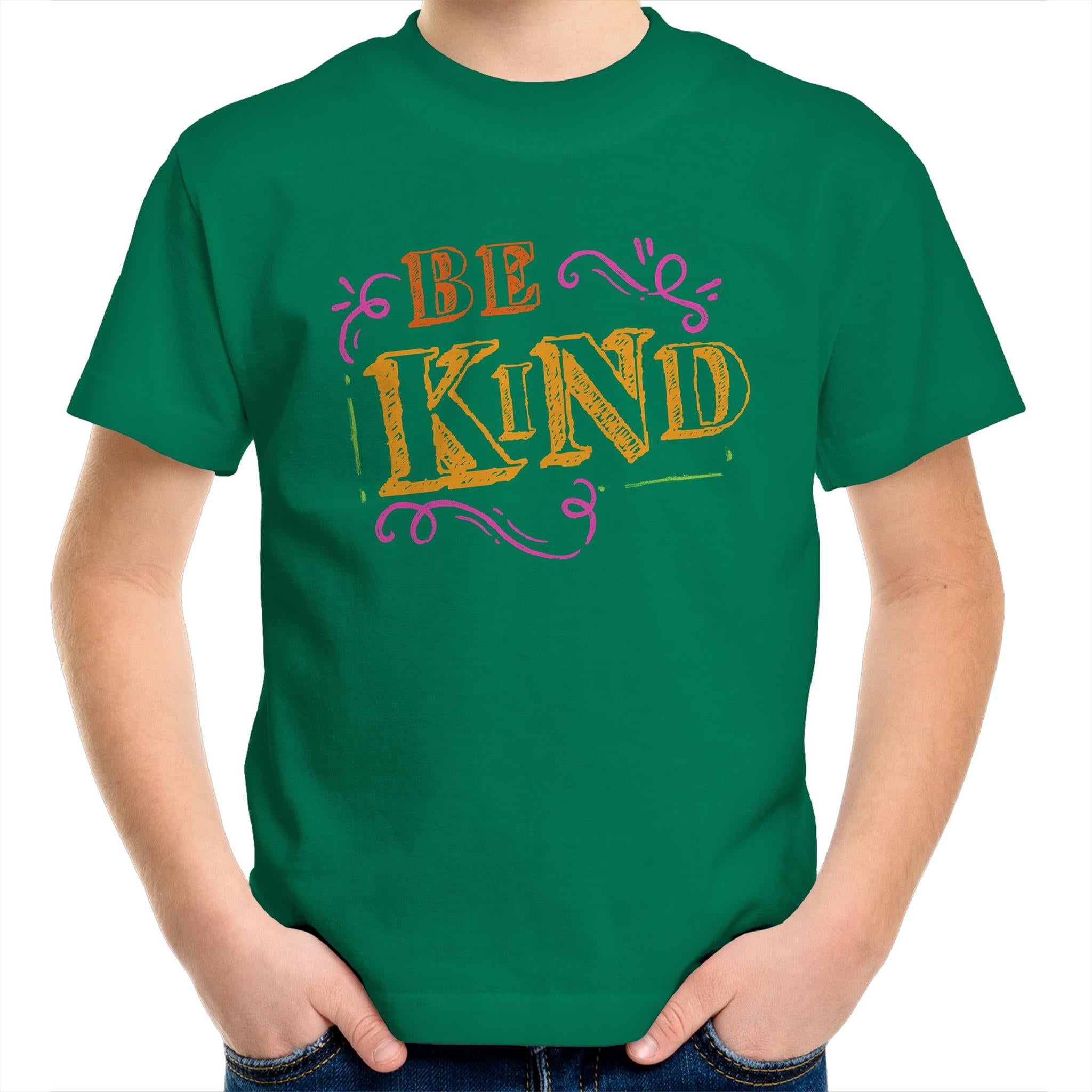 Be Kind - Kids Youth T-Shirt Kelly Green Kids Youth T-shirt Kindness Printed In Australia