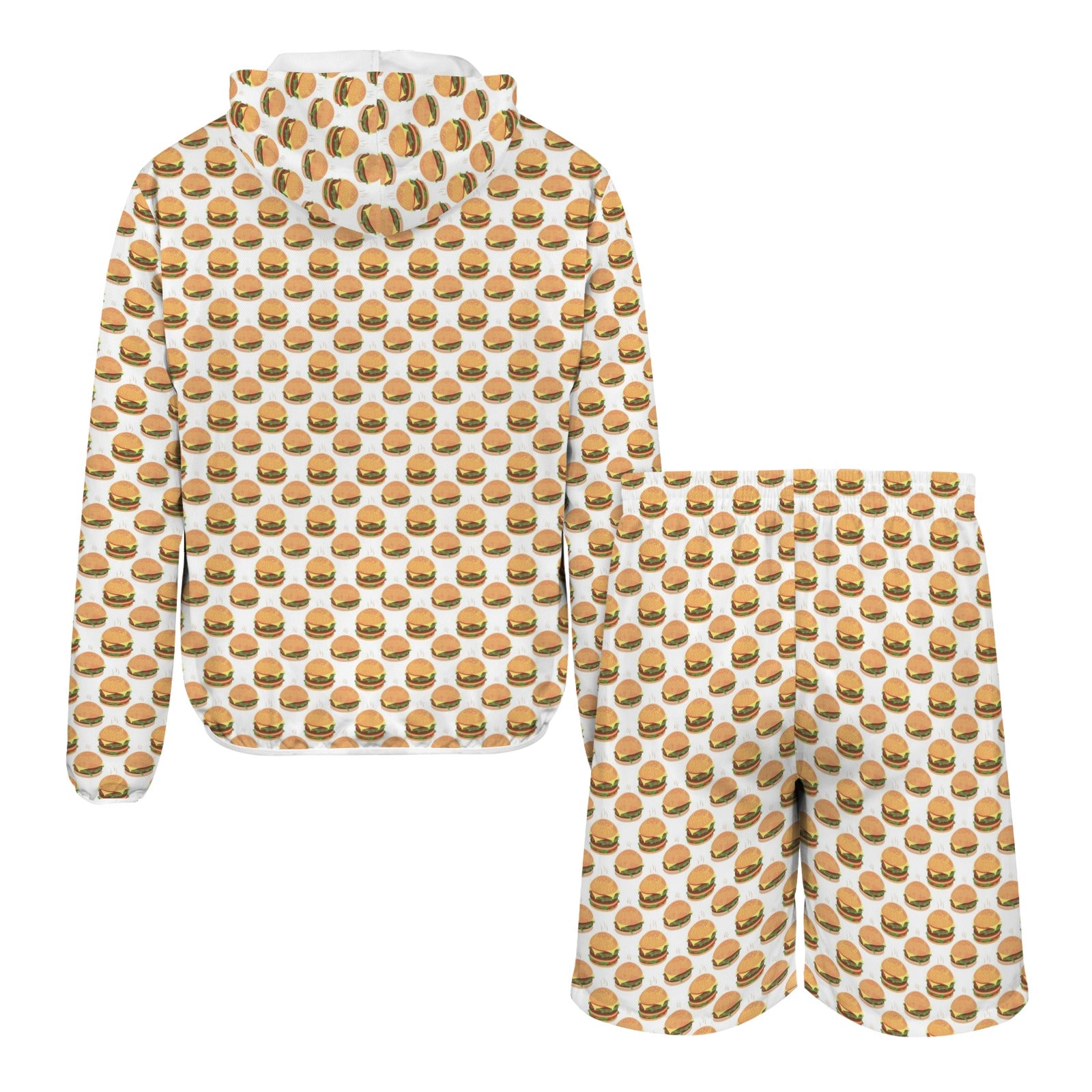 Hamburgers on White Men's Lightweight Sun Hoodie & Shorts Set Men's Lightweight Sun Hoodie & Shorts Food Printed Offshore