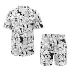 Black And White Dogs Men's Hawaiian Shirt & Shorts Set Men's Hawaiian Shirt & Shorts Set animal Printed Offshore