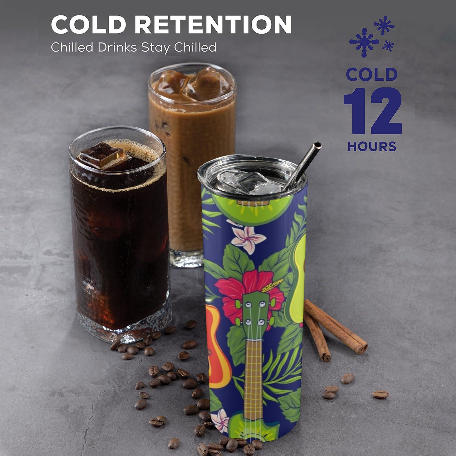 Tropical Ukulele 20oz Tall Skinny Tumbler with Lid and Straw