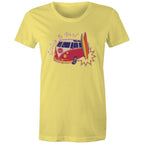 Drive And Surf - Womens T-shirt Yellow Womens T-shirt Printed In Australia Summer Surf