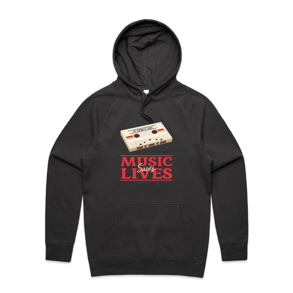 Music Saves Lives - Mens Hoodie Coal Mens Hoodie Music Printed In Australia Retro