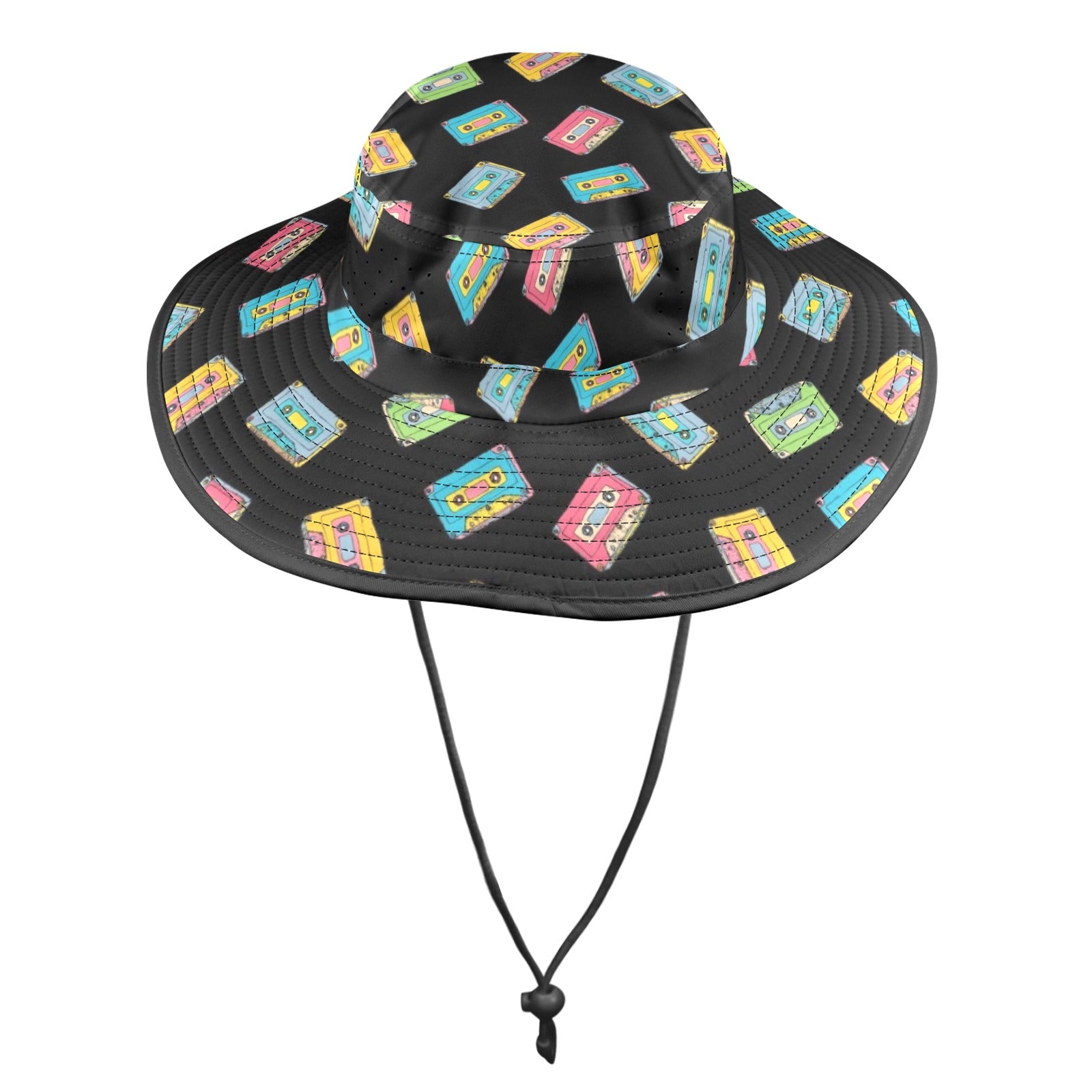 Colourful Cassettes - Wide Brim Bucket Hat Wide Brim Bucket Hat Music Printed Offshore Retro