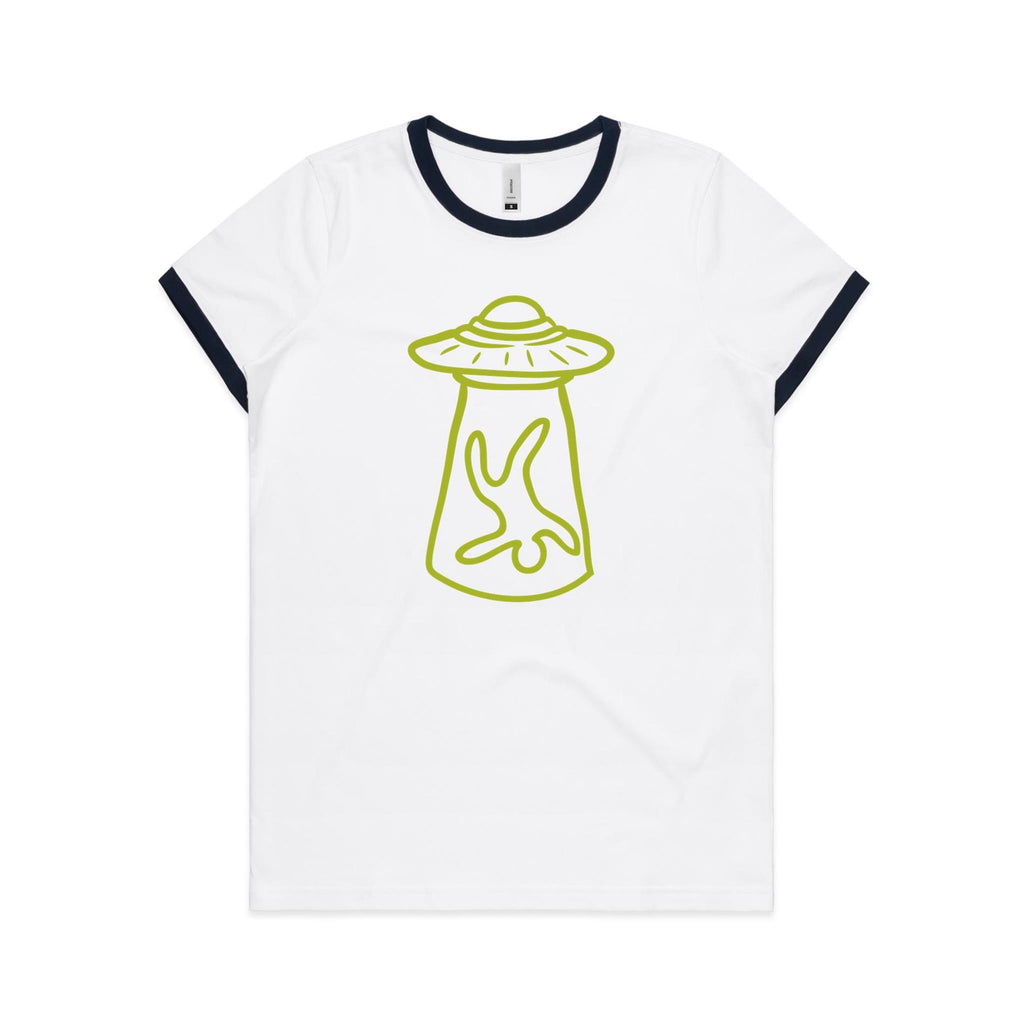 Alien Abduction - AS Colour Women's Ringer Tee White Navy Womens Ringer T-shirt Printed In Australia Sci Fi