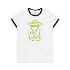 Alien Abduction - AS Colour Women's Ringer Tee White Navy Womens Ringer T-shirt Printed In Australia Sci Fi