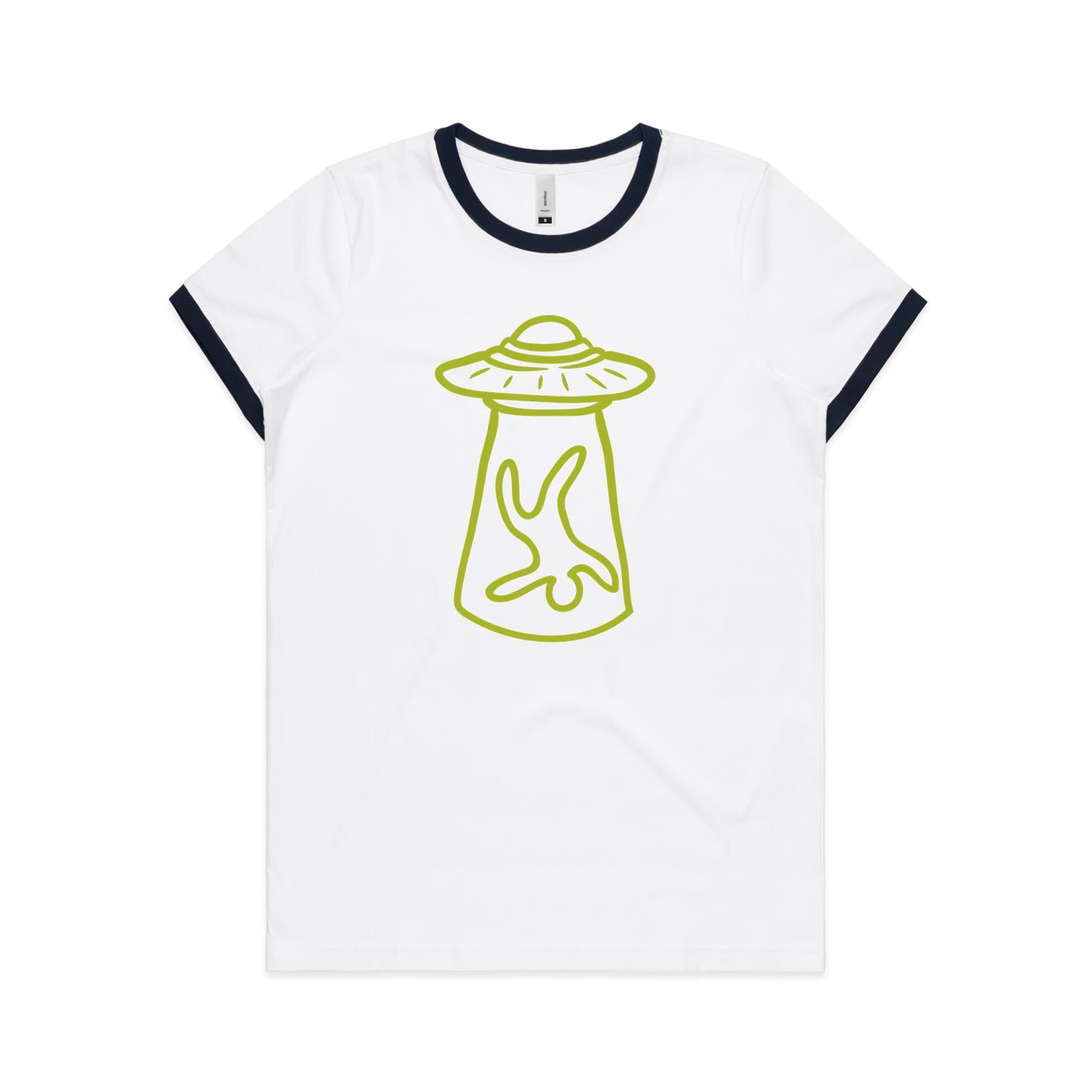 Alien Abduction - AS Colour Women's Ringer Tee White Navy Womens Ringer T-shirt Printed In Australia Sci Fi