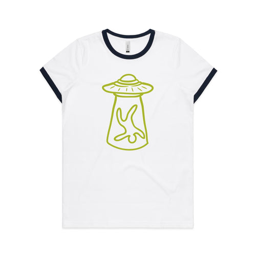 Alien Abduction - AS Colour Women's Ringer Tee White Navy Womens Ringer T-shirt Printed In Australia Sci Fi