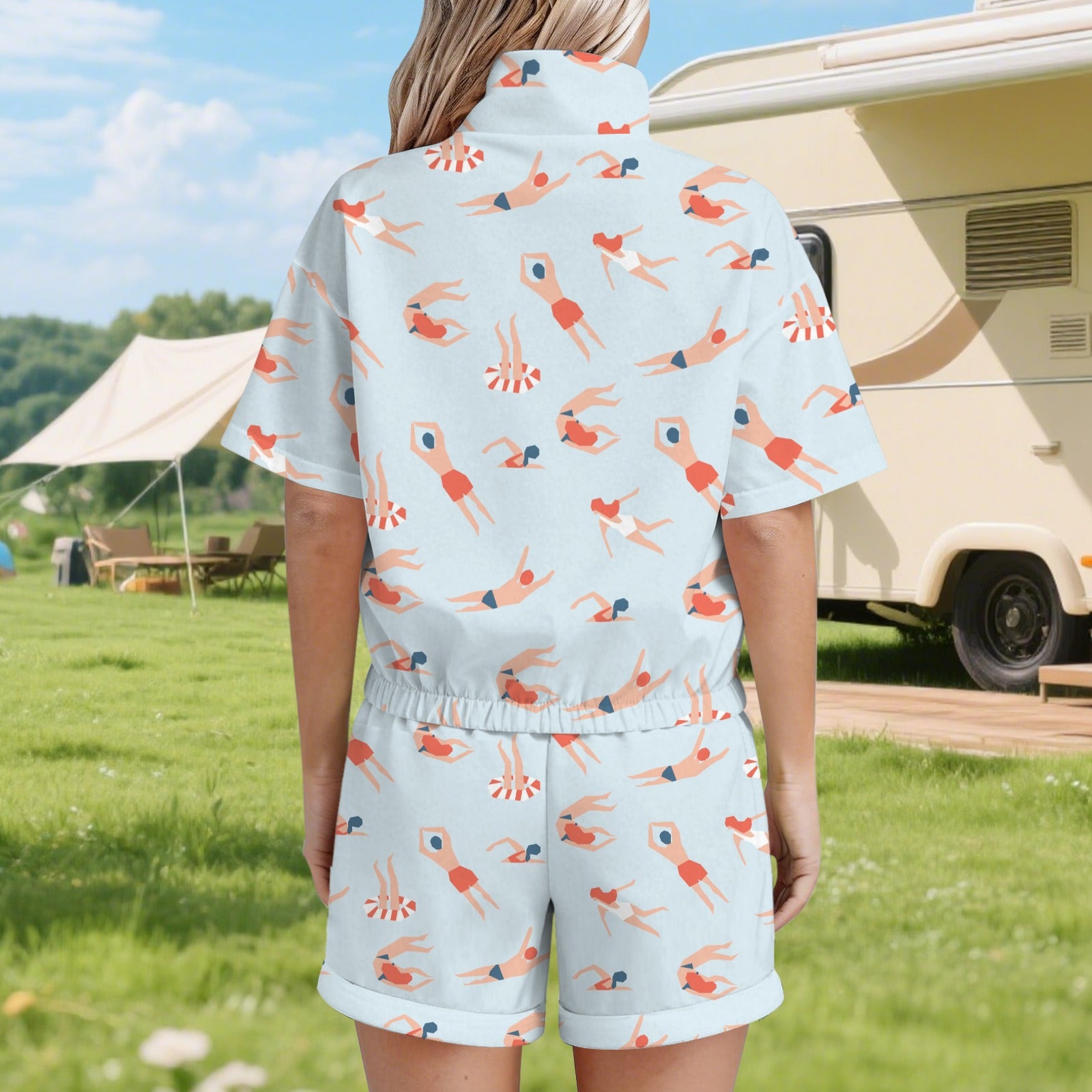 Summer Swim Women's Windbreaker Short Set Women's Windbreaker Short Set Printed Offshore Summer Surf