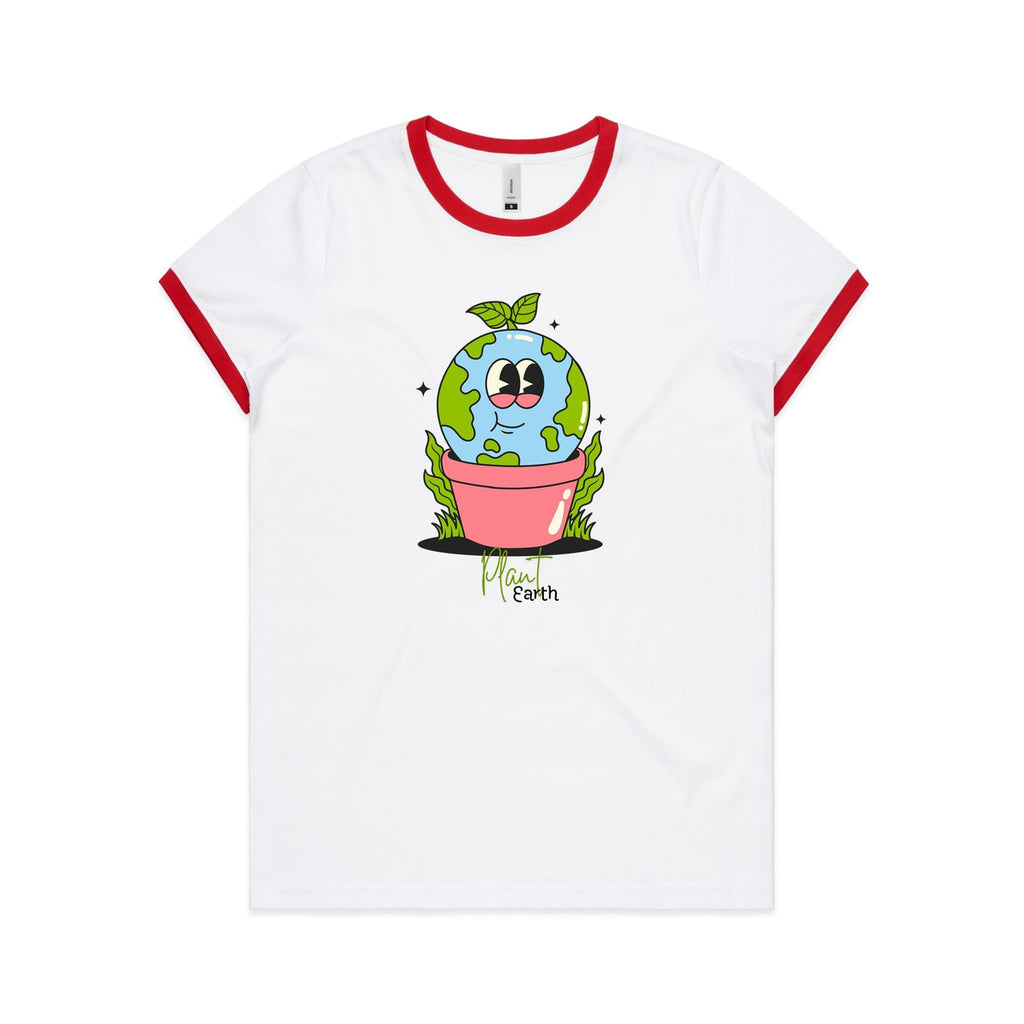 Plant Earth - Women's Ringer Tee White Red Womens Ringer T-shirt Environment Plants Printed In Australia