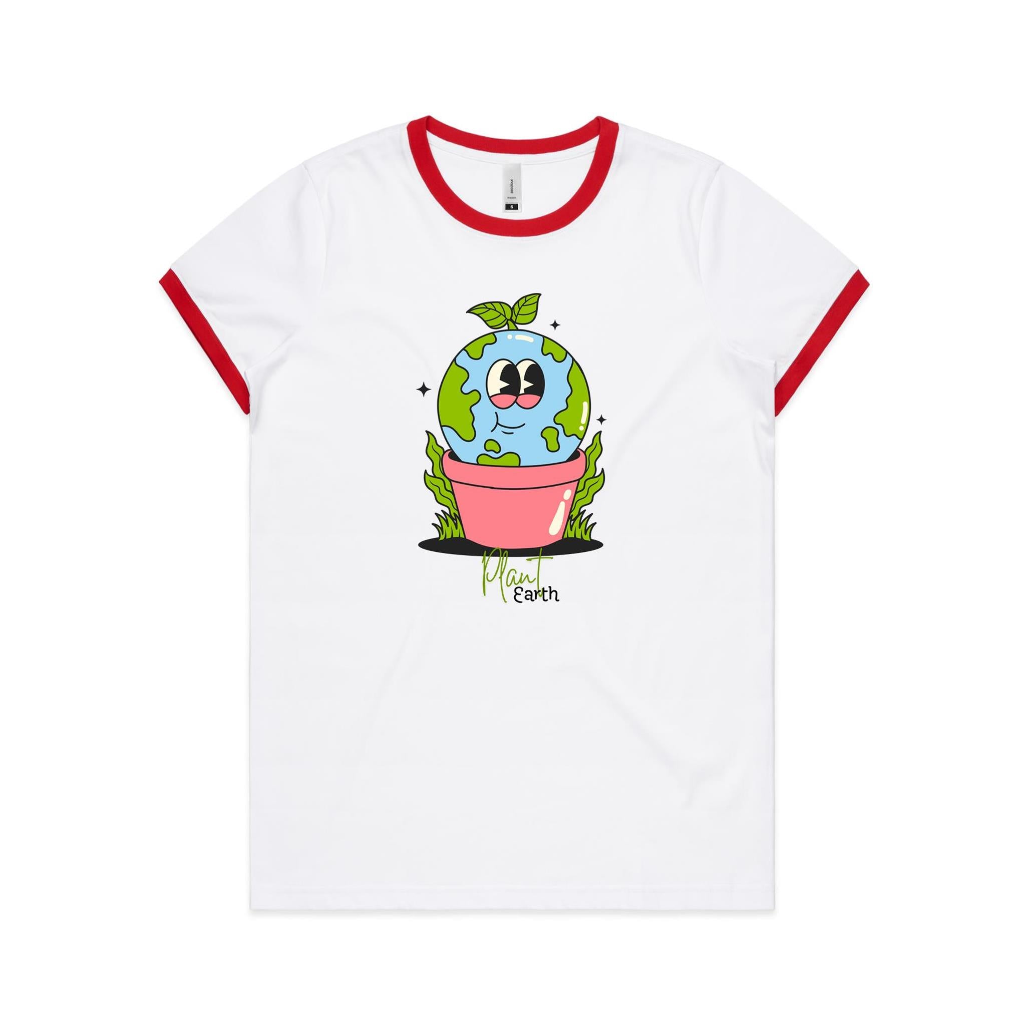 Plant Earth - Women's Ringer Tee White Red Womens Ringer T-shirt Environment Plants Printed In Australia