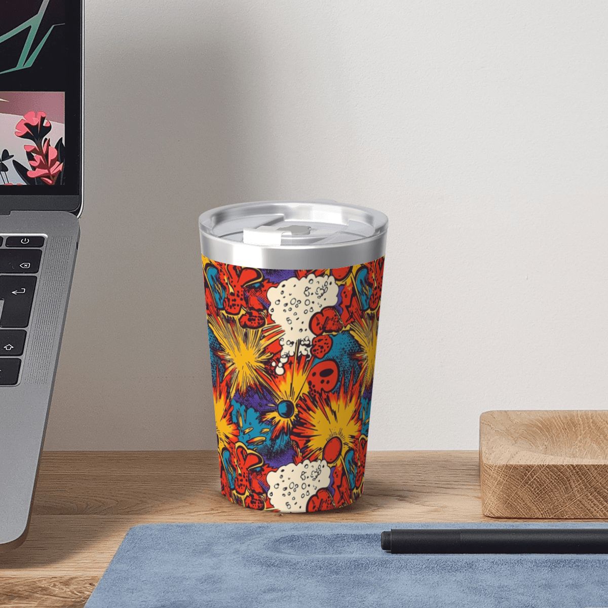 Comic Book Explosions Small Stainless Steel Travel Mug Cup 12oz/350ml