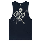 Skeleton Playing Guitar Mens Men's AS Colour Drop Arm Tank Top Navy Drop Arm Tank Top Music Printed In Australia