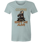 Coffee Keeps Me Alive, Skeleton - Womens T-shirt Pale Blue Womens T-shirt Coffee Printed In Australia