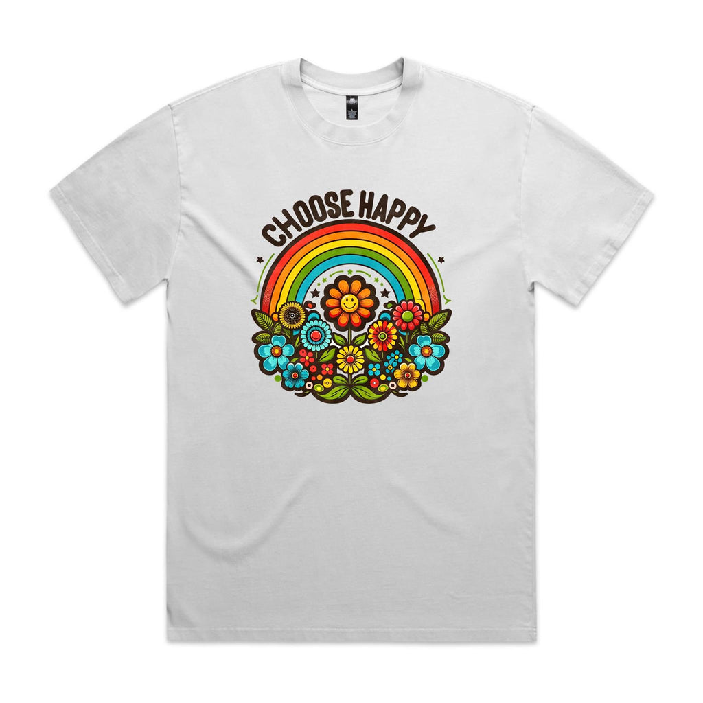 Choose Happy AS Colour Heavy Faded Tee Unisex Faded White Heavy Faded T-shirt Positivity Printed In Australia