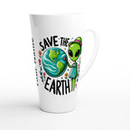 Personalised - Save The Earth, Alien - White Latte 17oz Ceramic Mug Personalised Latte Mug customise Environment Globally Fulfilled personalise Sci Fi