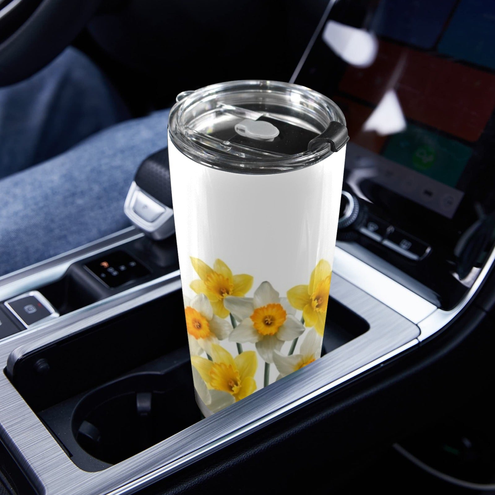 Daffodils - 20oz Mobile Tumbler with Lid (Black Lock) 20oz Travel Mug Plants Printed Offshore