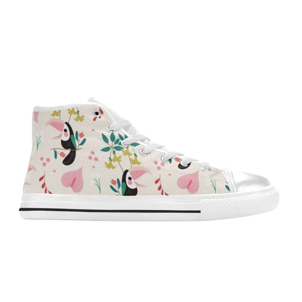 Toucans In Pink - Kids' High Top Canvas Shoes